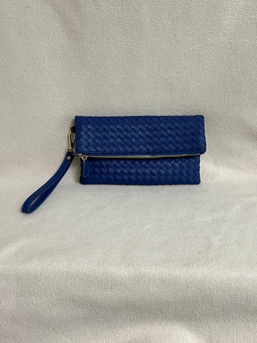 Urban Expressions Aria Clutch Blue Woven Vegan Leather Foldover Flap Purse